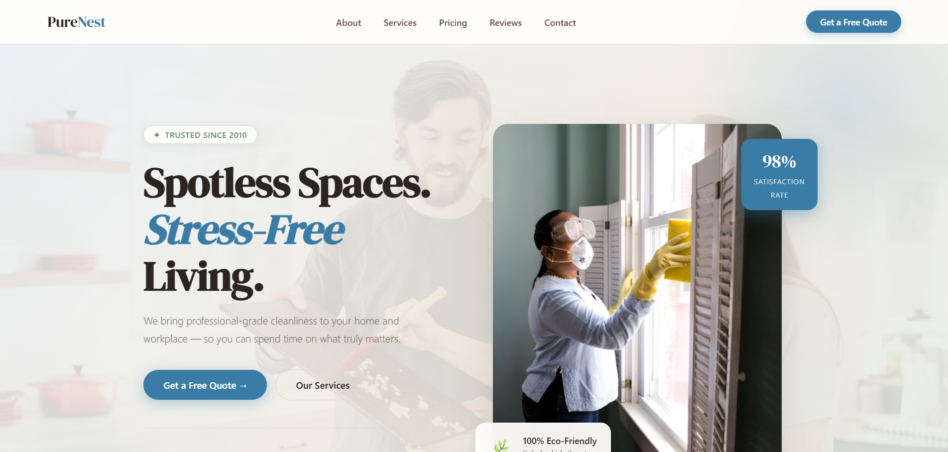 PureNest Cleaning Co. — premium cleaning service demo website